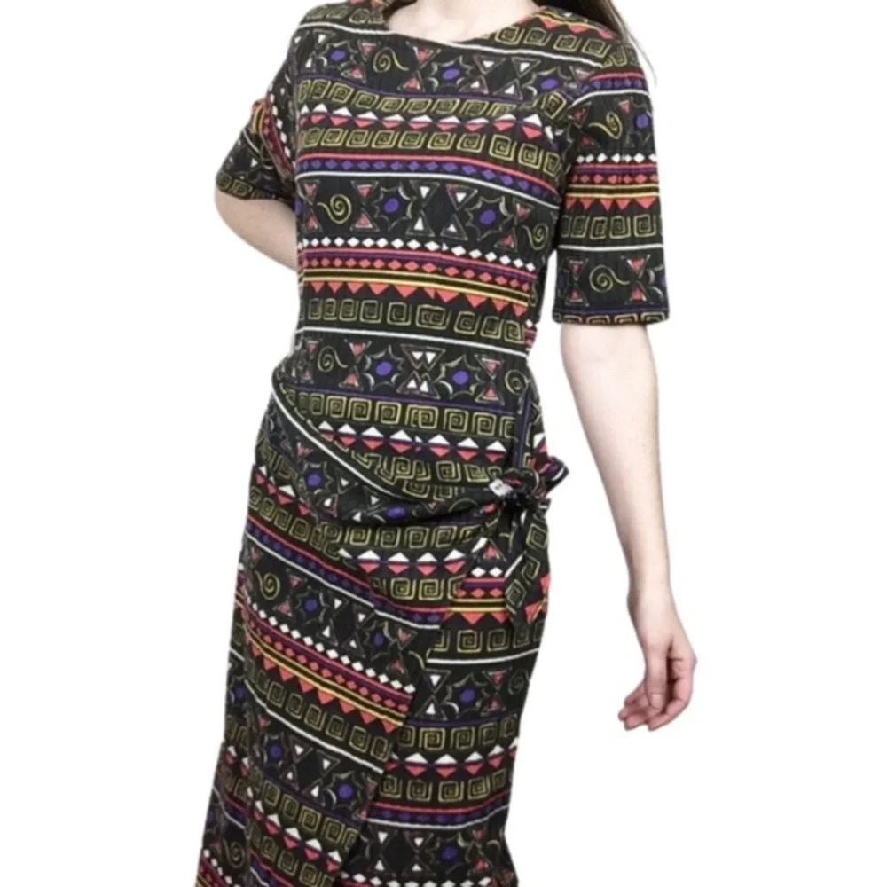 Vintage tribal print faux wrap dress size medium boho